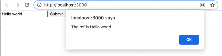 Hello world example showing alert message