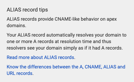 The ALIAS record automatically provides CNAME-like functionality at the apex