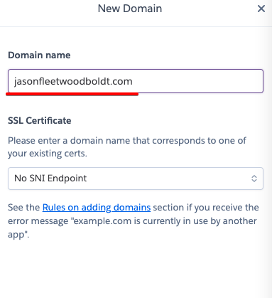 Heroku new domain input