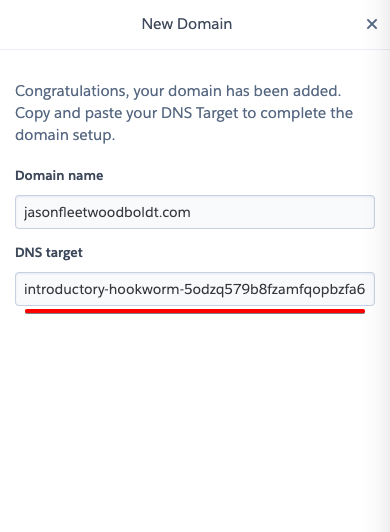 Heroku Dns target shown after adding domain